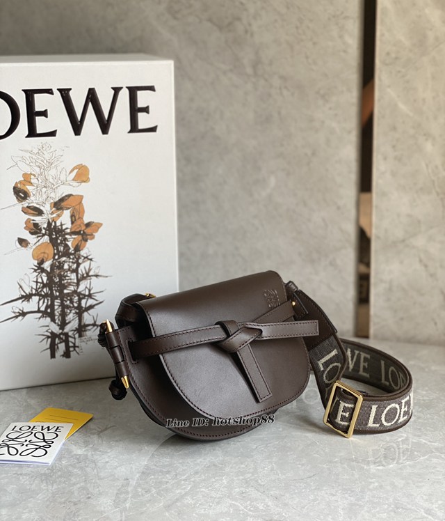 Loewe專櫃2022新款巧克力色升級版字母寛肩帶馬鞍包 羅意威MiniGateDual手袋斜挎女包腰包胸包 10121 lyw1546